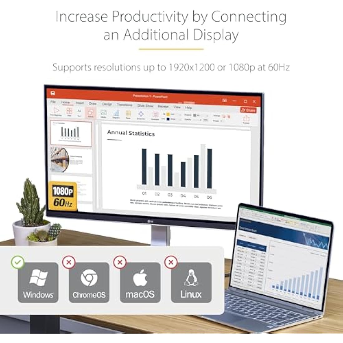 StarTech.com USB 3.0 to HDMI Adapter, USB to HDMI Monitor Converter for Windows, 1080P , TAA (no support for macOS/ChromeOS/Linux)