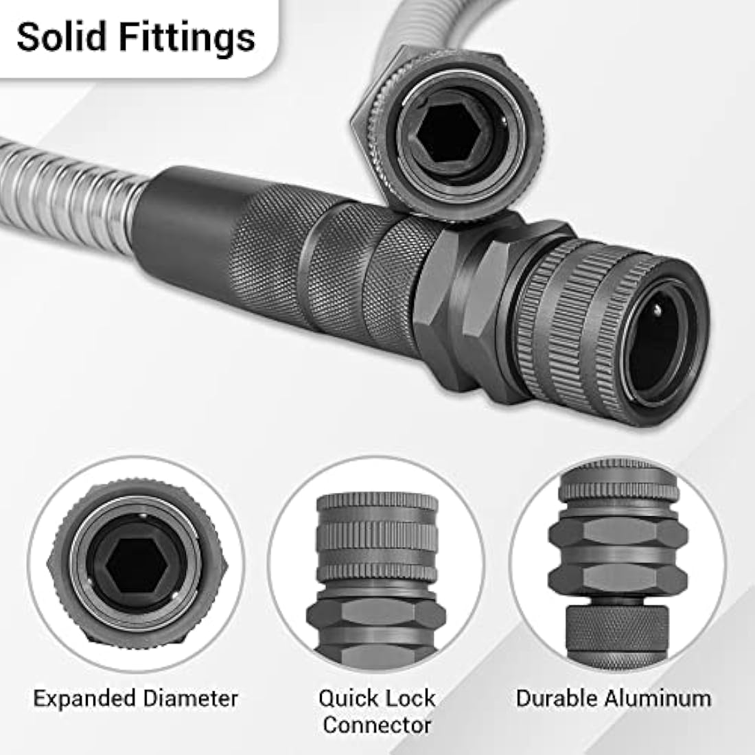 TheFitLife Metal Garden Hose Pipe - Flexible Stainless Steel Water Hose with Solid Fittings and Sprayer Nozzle - Leak Proof Kink Free, Anti-Rust, Large Diameter, Durable and Easy Storage (22m)