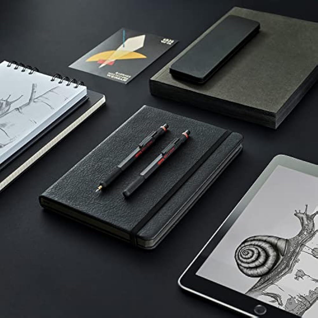 rOtring 800+ Mechanical Pencil and Touchscreen Stylus | Twist-to-Retract HB 0.5 mm Propelling Pencil | Black Metal Barrel
