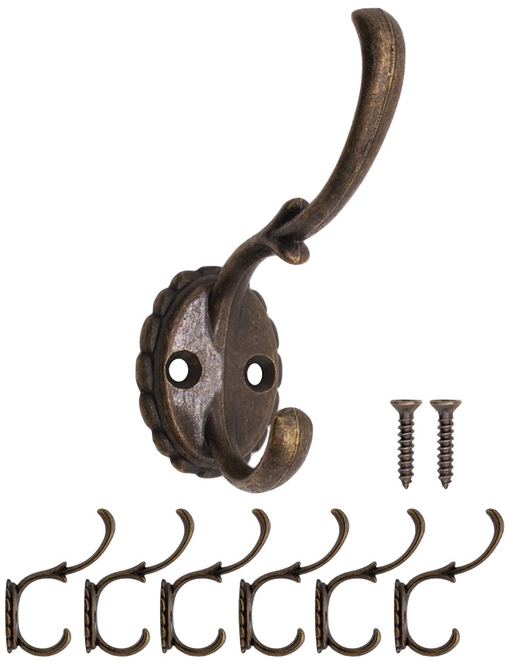 FUXXER® - Antique Coat Hooks, Double Hooks, Towel Hooks, Clothes Hooks, Iron Hooks, Wall Hooks, Brass Bronze Design, Vintage Country House Retro