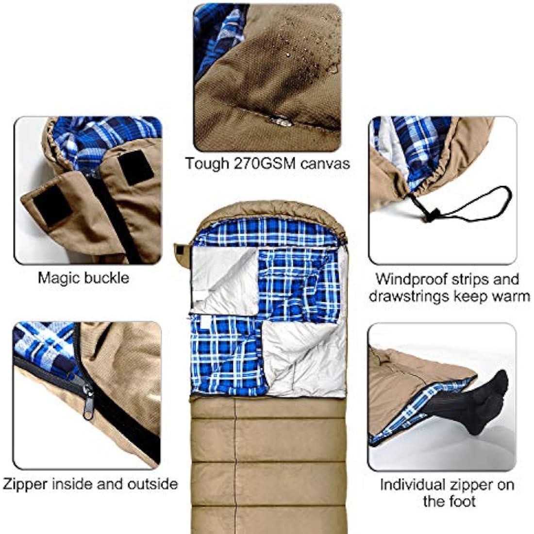 Winter 0 Degree Canvas Sleeping Bag for Fishing, Hunting, Traveling and Camping Particularly in Cold Winter Outdoor with Removable Flannel Liner and Free Compression Sack for Big and Tall Adults