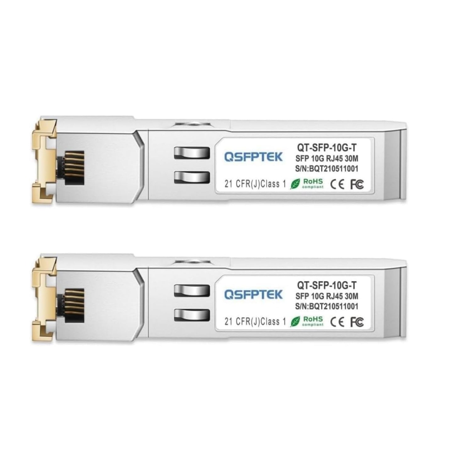 QSFPTEK 2Pack Newest 10GBASE-T SFP+ RJ45 Transceiver, 10G SFP+ to RJ45 Module up to 30m Copper Mini-GBIC with Realtek Chip for Cisco SFP-10G-T-S,
