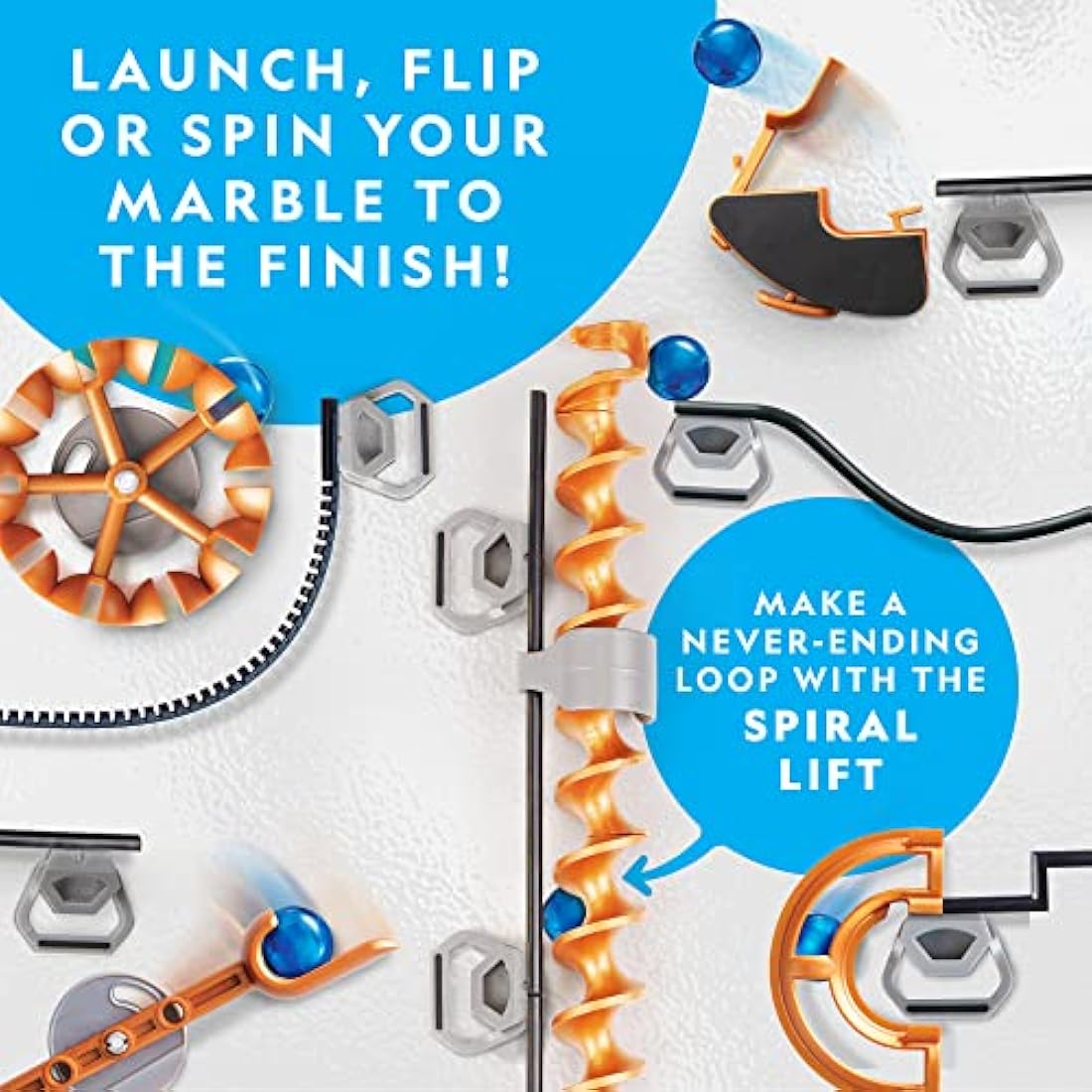 NATIONAL GEOGRAPHIC Magnetic Marble Run - 150-Piece STEM Building Set for Kids & Adults with Magnetic Track & Trick Pieces & Marbles for Building A Marble Maze On Any Magnetic Surface
