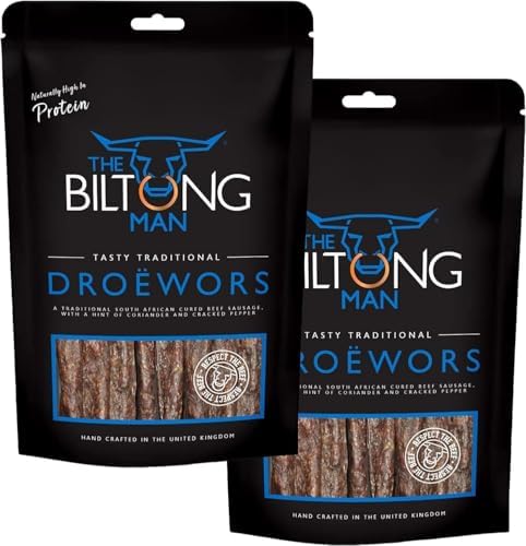The Biltong Man | Tasty Traditional Droëwors Sticks | High Protein Beef Snack | (1kg (Pack Of 2)