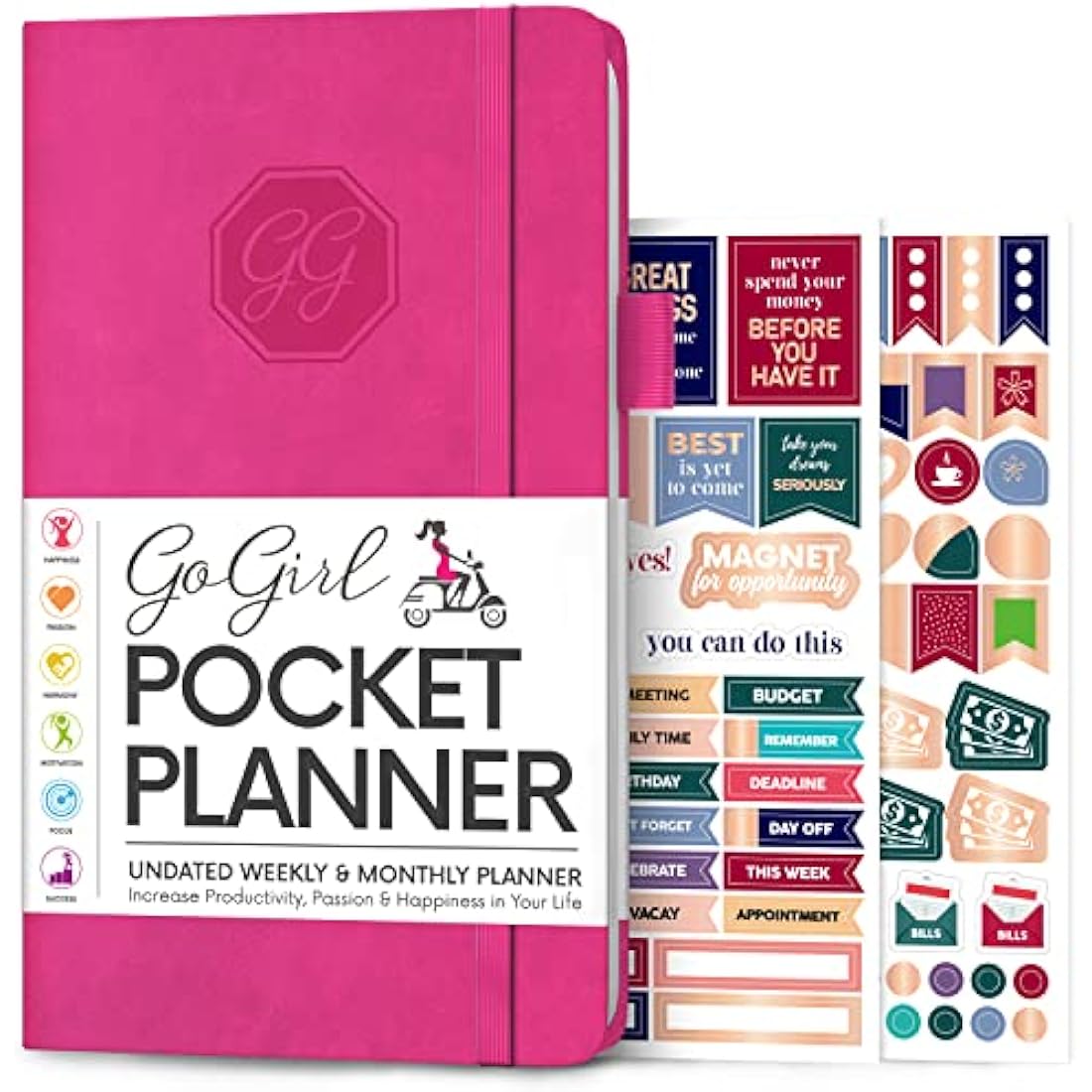 GoGirl Planner and Organizer for Women – Pocket Weekly Planner, Goals Journal & Agenda for Time Management & Productivity. Undated (Hot Pink)