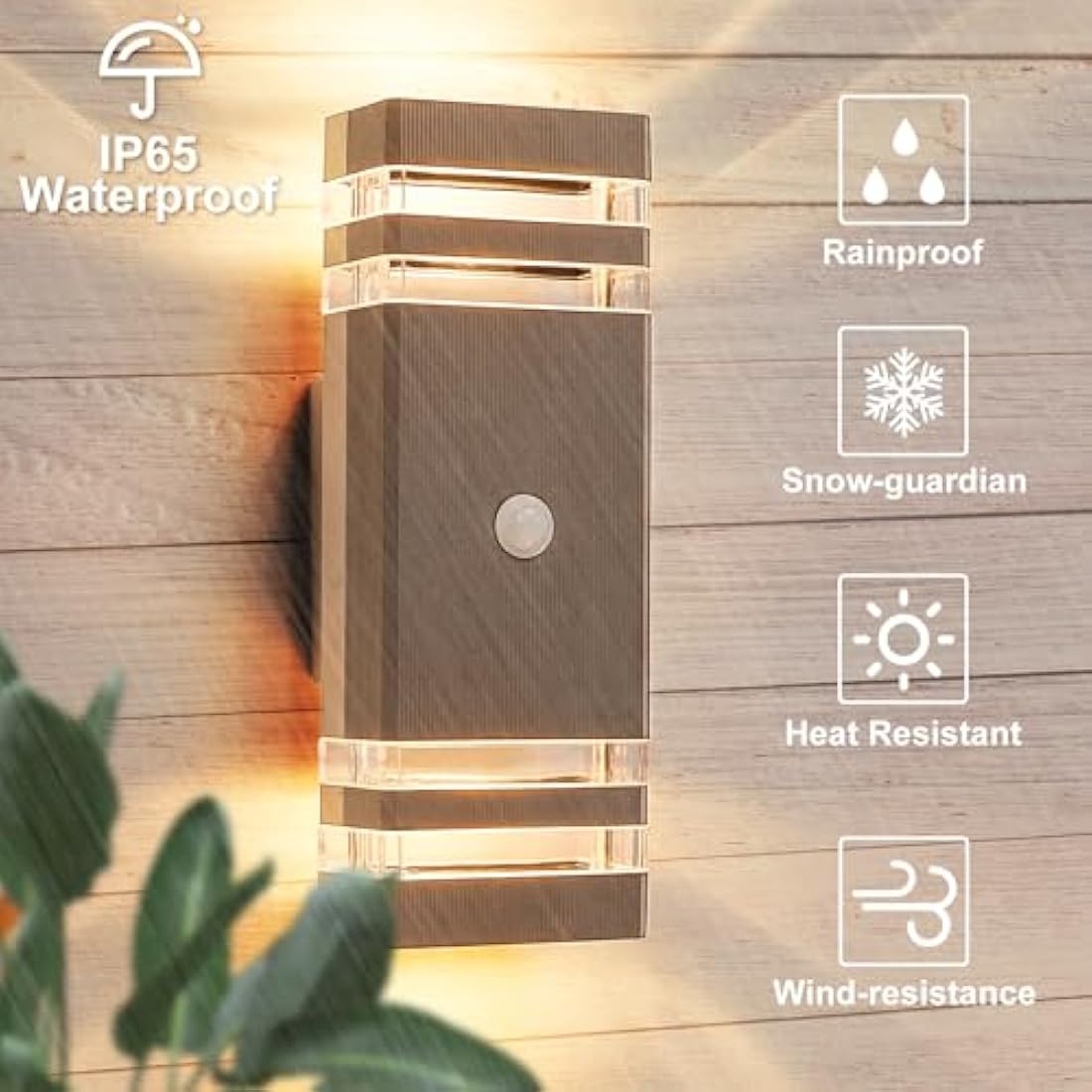 CELAVY Up Down Outside Lights with Motion Sensor, PIR Outdoor Wall Light Mains Powered, IP65 Front Door Porch Light Electric, Security GU10 LED External Exterior Lamp Wall Mounted for House, Brown