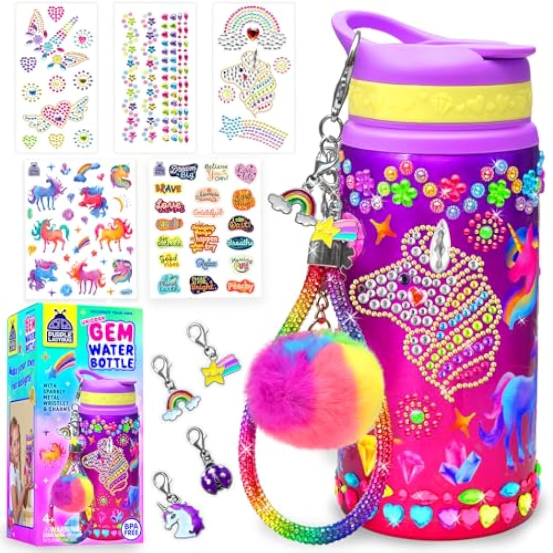 PURPLE LADYBUG Decorate Your Own Water Bottle Craft Kits for Kids - Unicorn Gifts for Girls, 6 Year Old Girl Gifts, Girls Birthday Presents, Arts and Crafts for Kids Ages 5-12, Back to School Gift