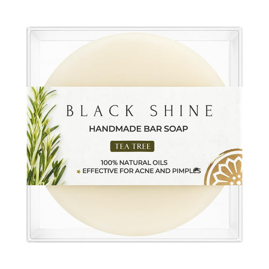 BLACK SHINE Tea Tree Oil Bar Soap | Natural Cleanser for Face & Body Blemishes & Oily Skin | Vegan Handmade Soap with Coconut, Olive & Shea Butter for