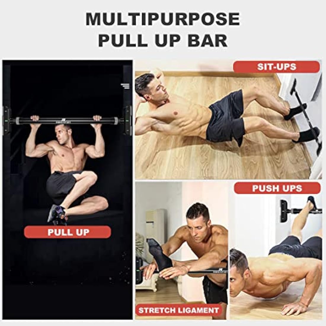 RHINOSPORT Door Pull Up Bar Doorway Chin Up Bar from 72-95 cm (28.3in-37.4in) Workout Equipment No Screws