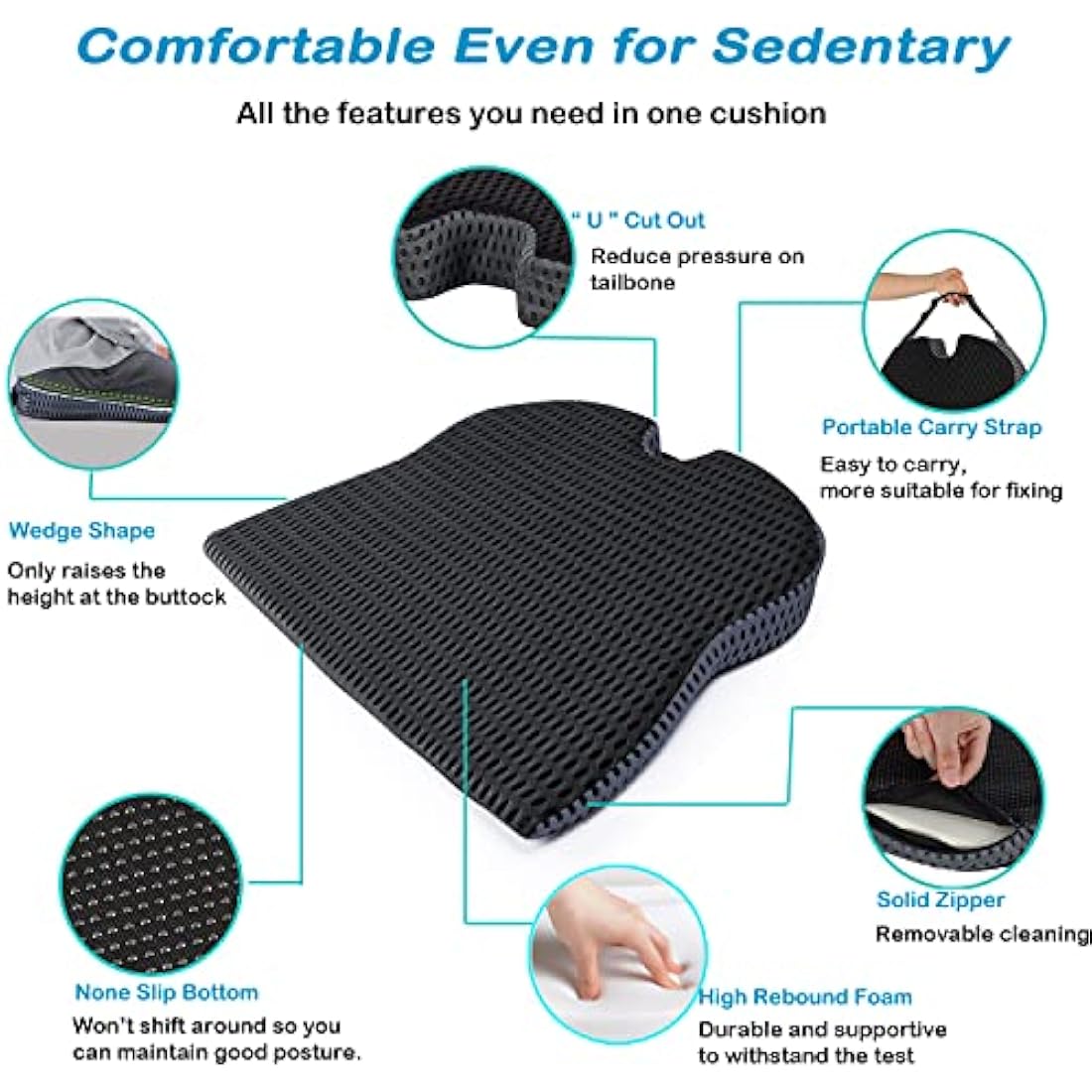 MargGona Car Wedge Cushion for Car and Truck Seats Office Chair Wheelchair - Memory Foam Cushion for Sciatica Relief