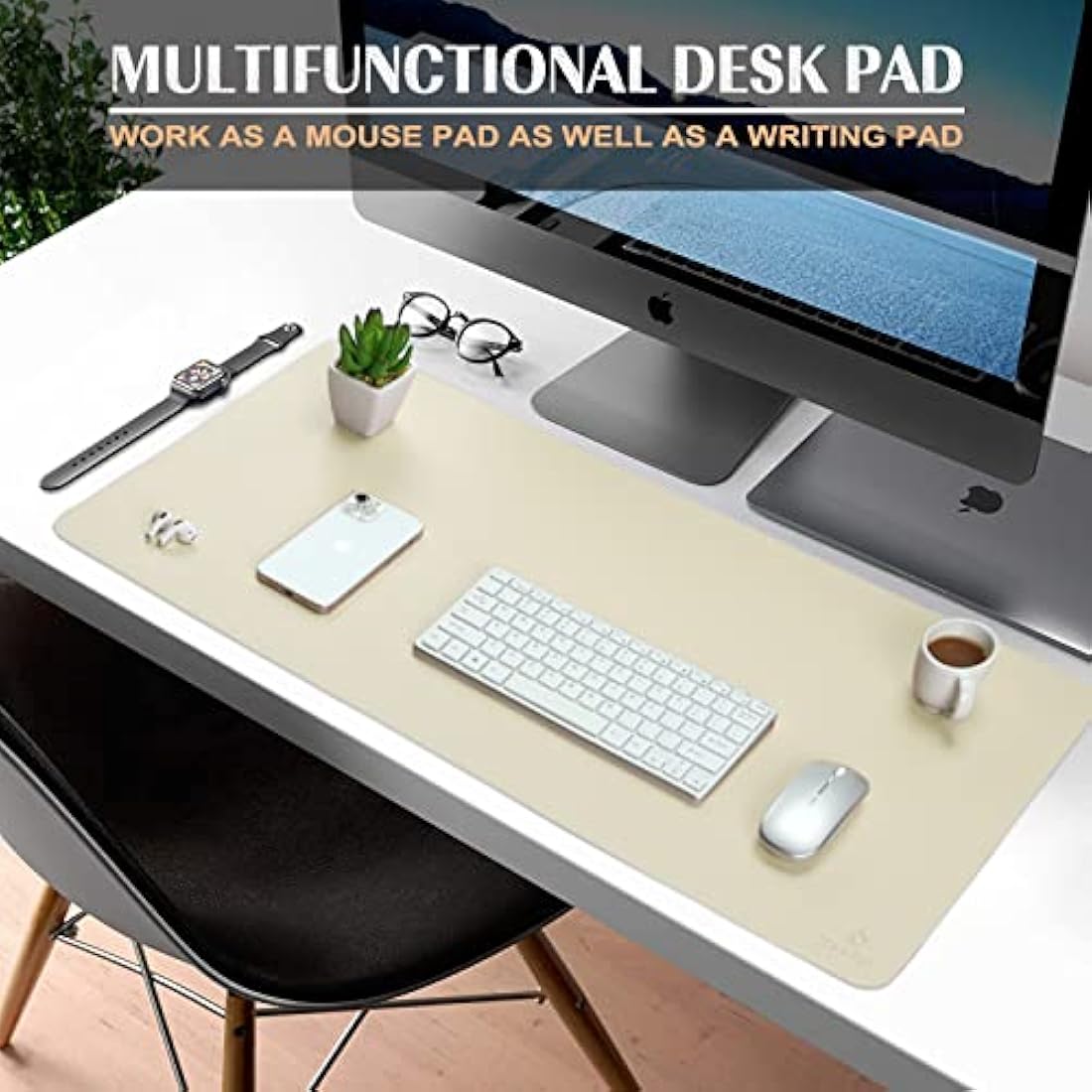 K KNODEL Large Office Leather Desk Mat, Mouse and Keyboard Pad, Computer and Laptop Mat, Desktop Protector and Cover, Writing Pad and Blotter (80x40cm, Ivory Cream)