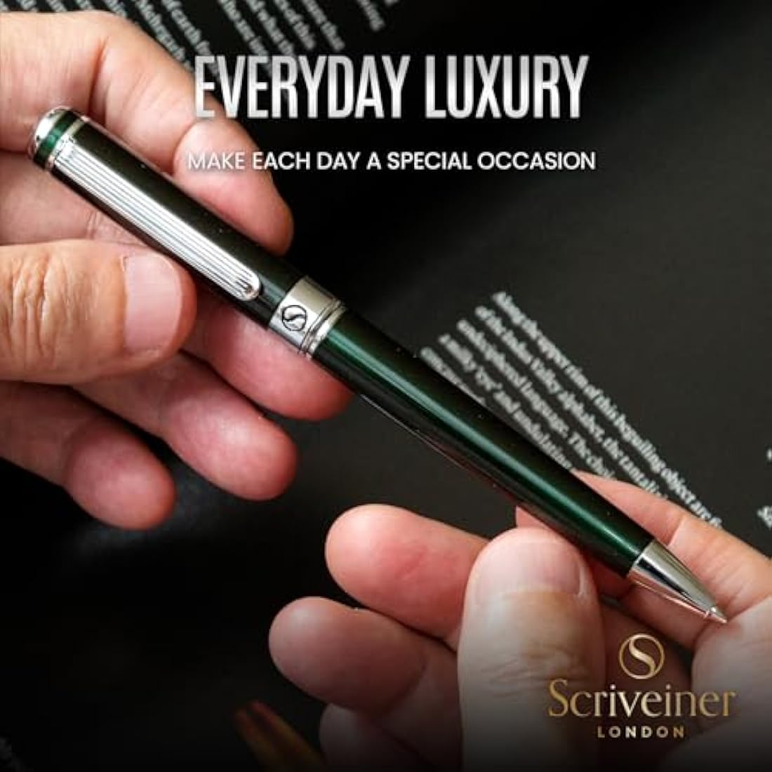 Scriveiner Green Ballpoint - Stunning British Racing Green Luxury Pen, Chrome Finish, Schmidt Black Refill, Best Ball Pen Gift Set for Men & Women, Professional Executive Office