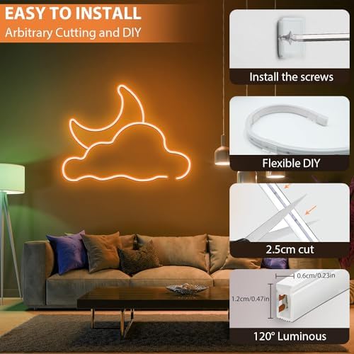 Lucienstar Neon LED Strip Light - 5M Dimmable Warm White Led Strip Lights,12v IP67 Waterproof LED Strip Lights,Silicone Neon LED Strip Light for Bedroom Kitchen Indoor Deco[ Power Adapder Include]