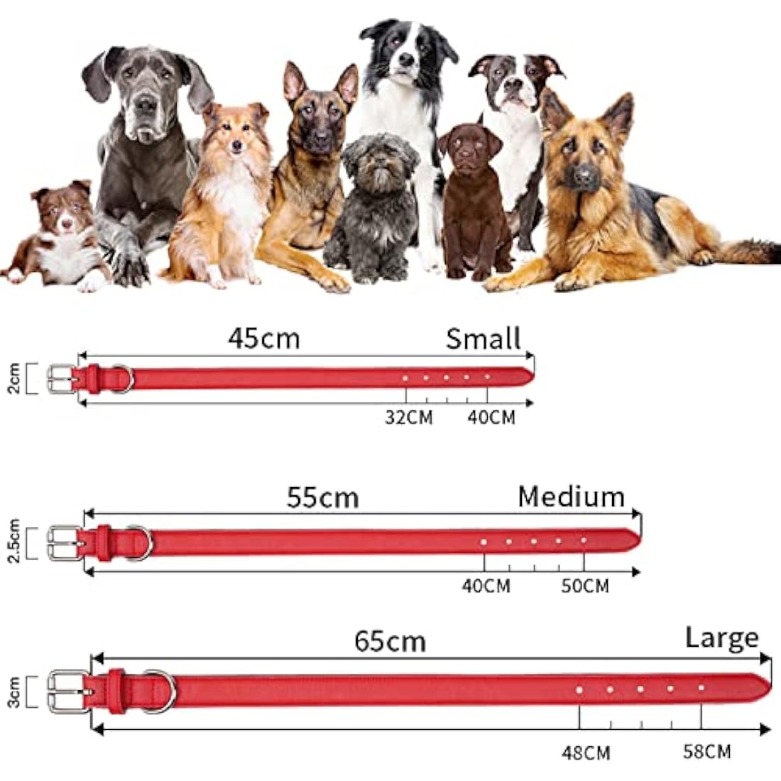 OFHome Dog Collar Leather Red Soft Padded Comfortable Adjustable Strong Pet Collars Best for Small Medium Large Dogs with Heavy Duty Buckle (Red, S)