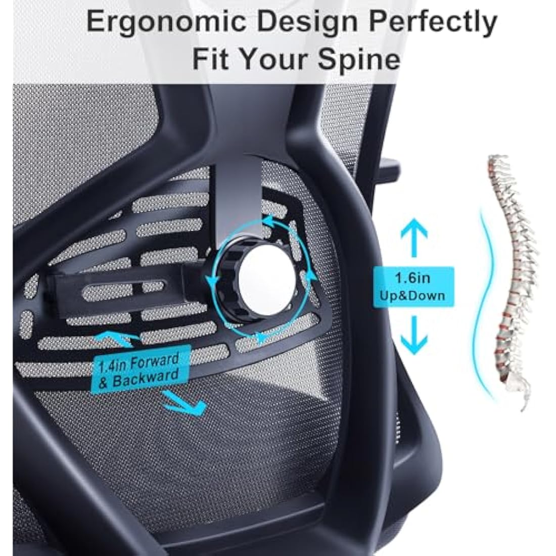 Ticova Ergonomic Office Chair - High Back Desk Chair with Adjustable Lumbar Support, Headrest & 3D Armrest - 130°Rocking Mesh Computer Chair