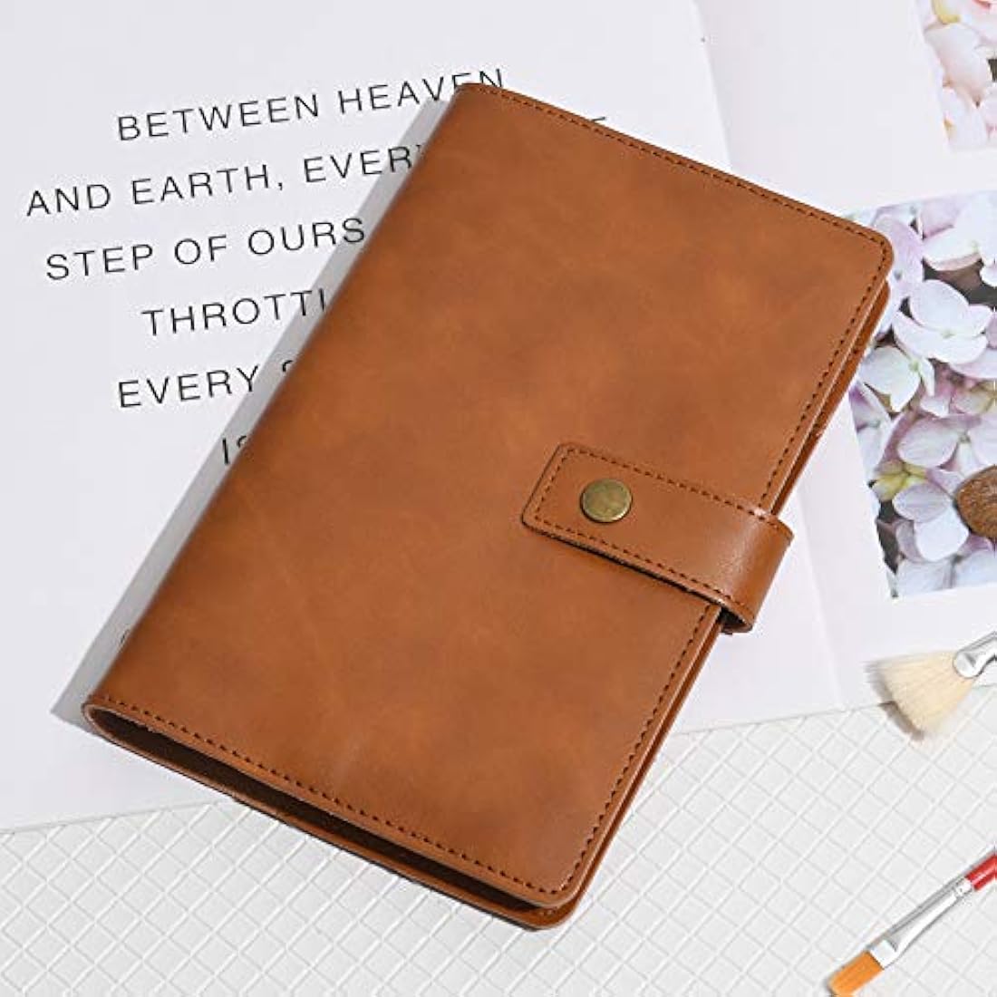 WONDERPOOL A6 Leather Diary Refillable Notebook Spiral Journal Binder Portfolio - Dot Grid Paper & Inner Pockets Organizer for Man and Woman (Brown, A6)