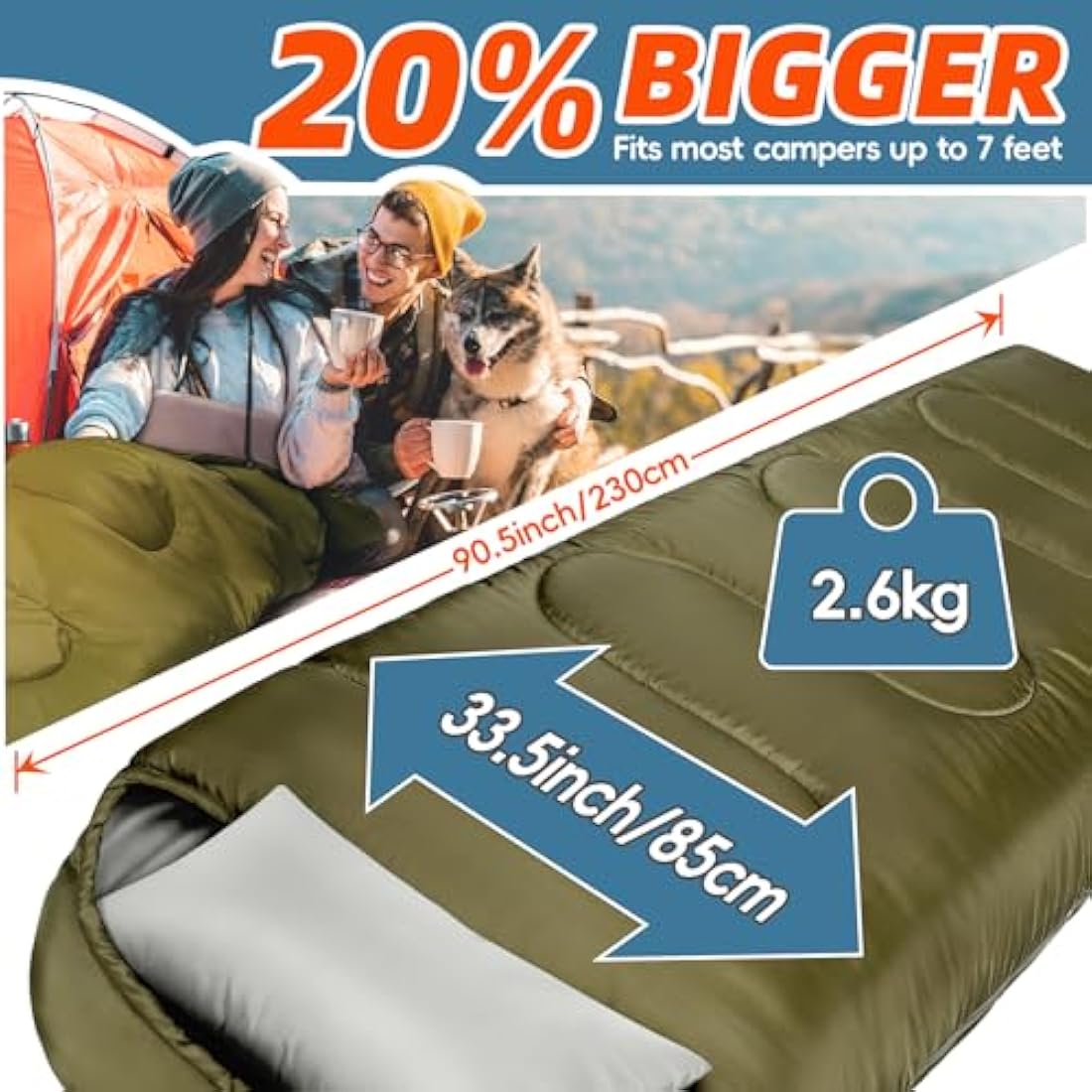 MEREZA Sleeping Bags XL for Mens Large Wide Sleeping Bag for Camping Big and Tall Sleeping Bags for Women Adults Warm with Compression Sack Cold Weather & Warm