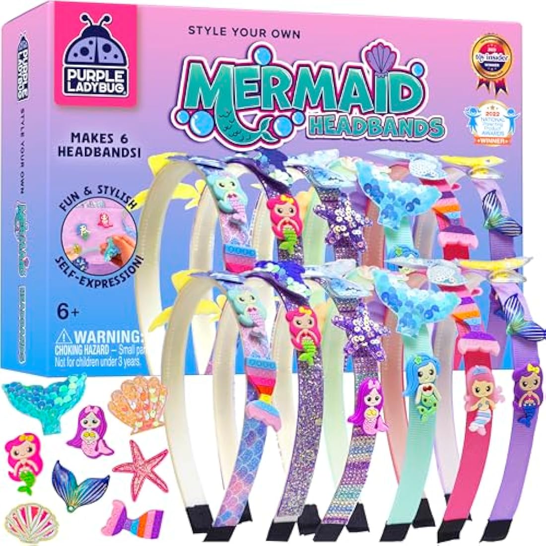 PURPLE LADYBUG DIY Headband Making Kit for Girls - Mermaid Gifts for Girls Age 6+, Creative Headband Making Set, Non-Toxic Hair Accessories, Mermaid-Themed Birthday Presents