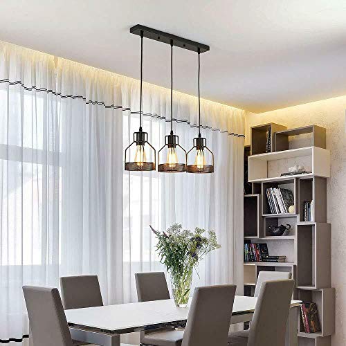 LEDSone Industrial 3 Lights Ceiling Lamp Adjustable Hanging Pendant Lights Flush Mount Ceiling Lighting Fixture E27 Base Black Bird Cage Pendant Lamp