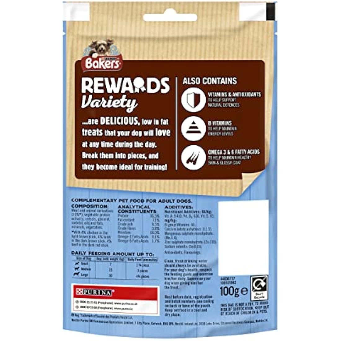 Bakers Rewards Dog Treats Mixed Variety 100g, Pack of 8