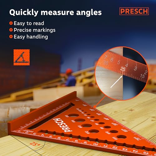 Presch Carpenters Square Set | 180mm & 300mm | Innovative wipeable note surface | Smart drilling guide for exact diameters | High-precision milled aluminum for permanently accurate 90° angles