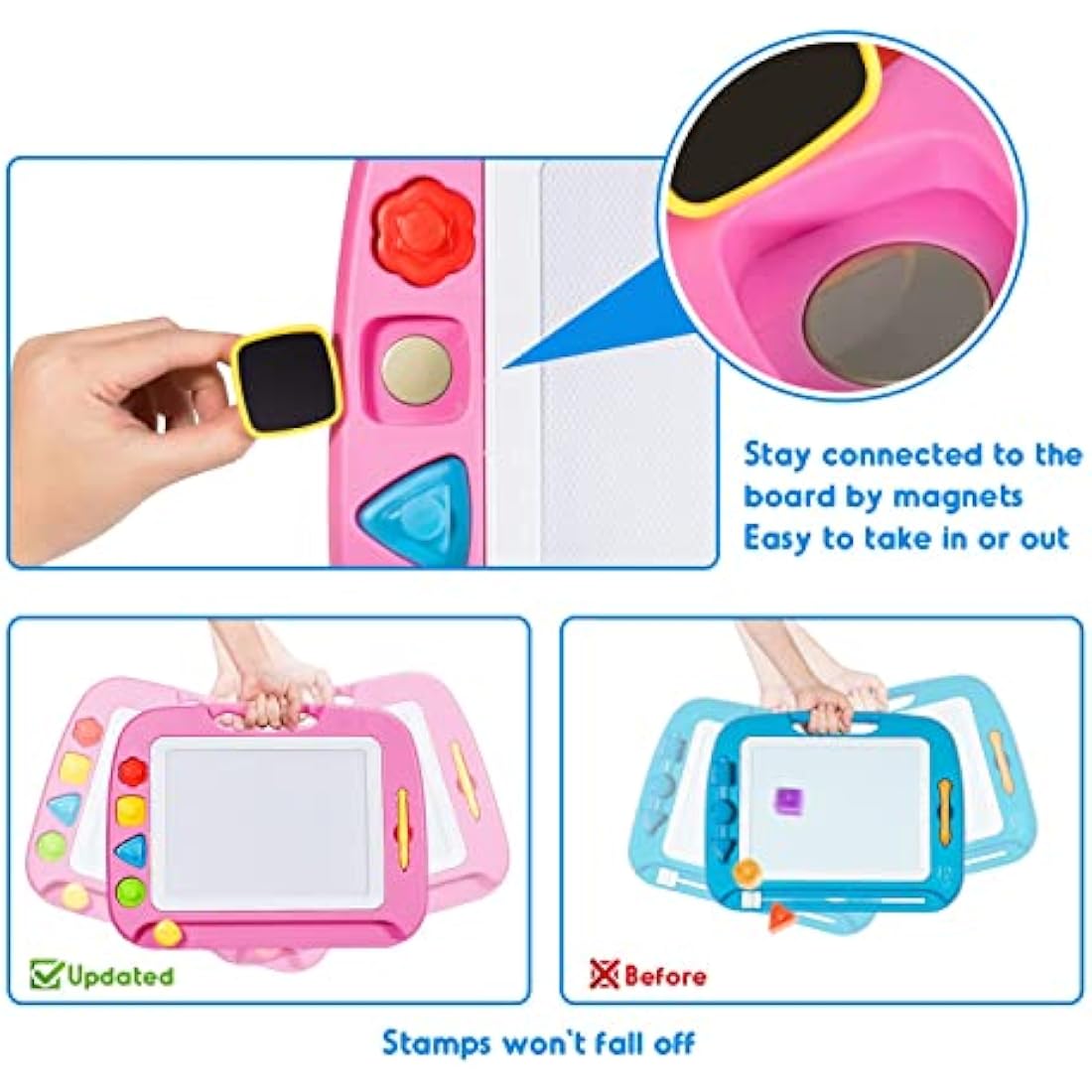 SGILE Large Magnetic Drawing Board - 4 Colors 42×33cm Doodle Pad with 4 Stamps for Toddlers, Learning Toy Gift Magna Doodle Board Etch Sketch Toys for Boys Girls Kids Age 2 3 4, Pink