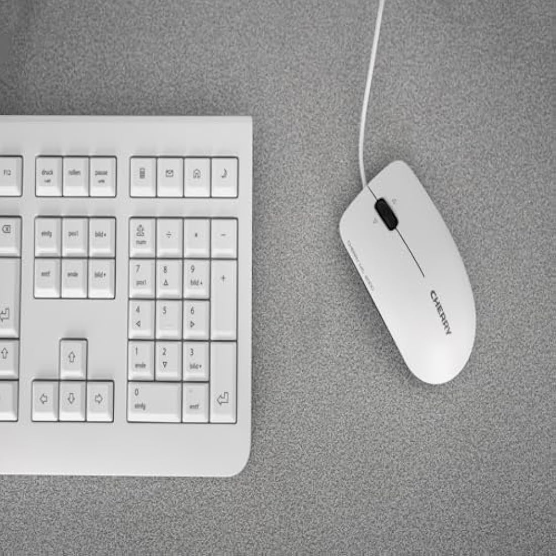 CHERRY KC 1000, Wired Keyboard, EU Layout (QWERTY), Plug & Play via USB Port, Flat Design, Whisper-Quiet Keystrokes, White-Grey