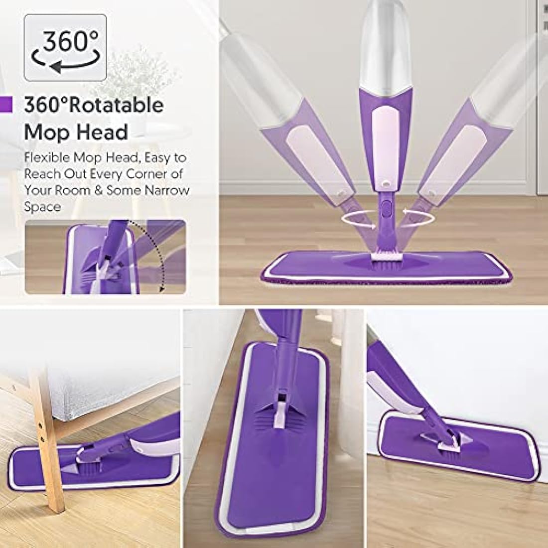 SEVENMAX Spray Mops for Cleaning Floors - Microfibre Floor Mop with 3PCS Washable Pads 550ML Refillable Bottle Kitchen Dust Dry Wet Mop for Cleaning Hardwood Laminate Wood Ceramic Tiles