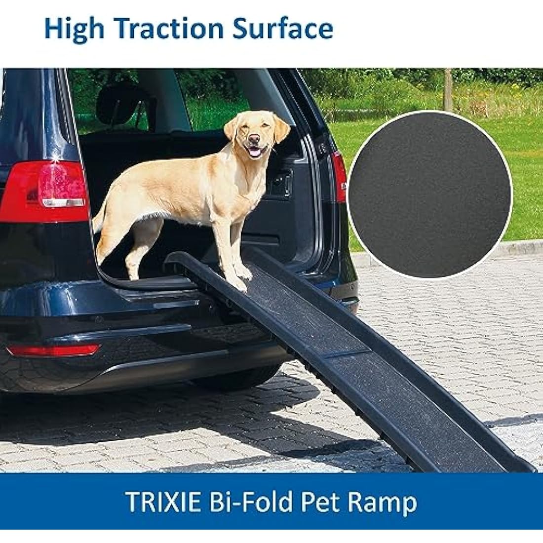 TRIXIE folding ramp for dogs – facilitates access to the boot – walking surface with sandpaper coating – 40 x 156 cm – width of walking surface: 33 cm – up to 90 kg – black – 3939