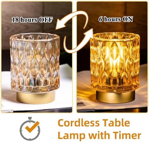 Premier Battery Operated Lamp, Bedside Lamps Set of 2 Timer, Cordless Table Lamp, Mini Battery Operated Lights, Decorative Table Lamps for Bedroom Living Room, Amber [Energy Class E]