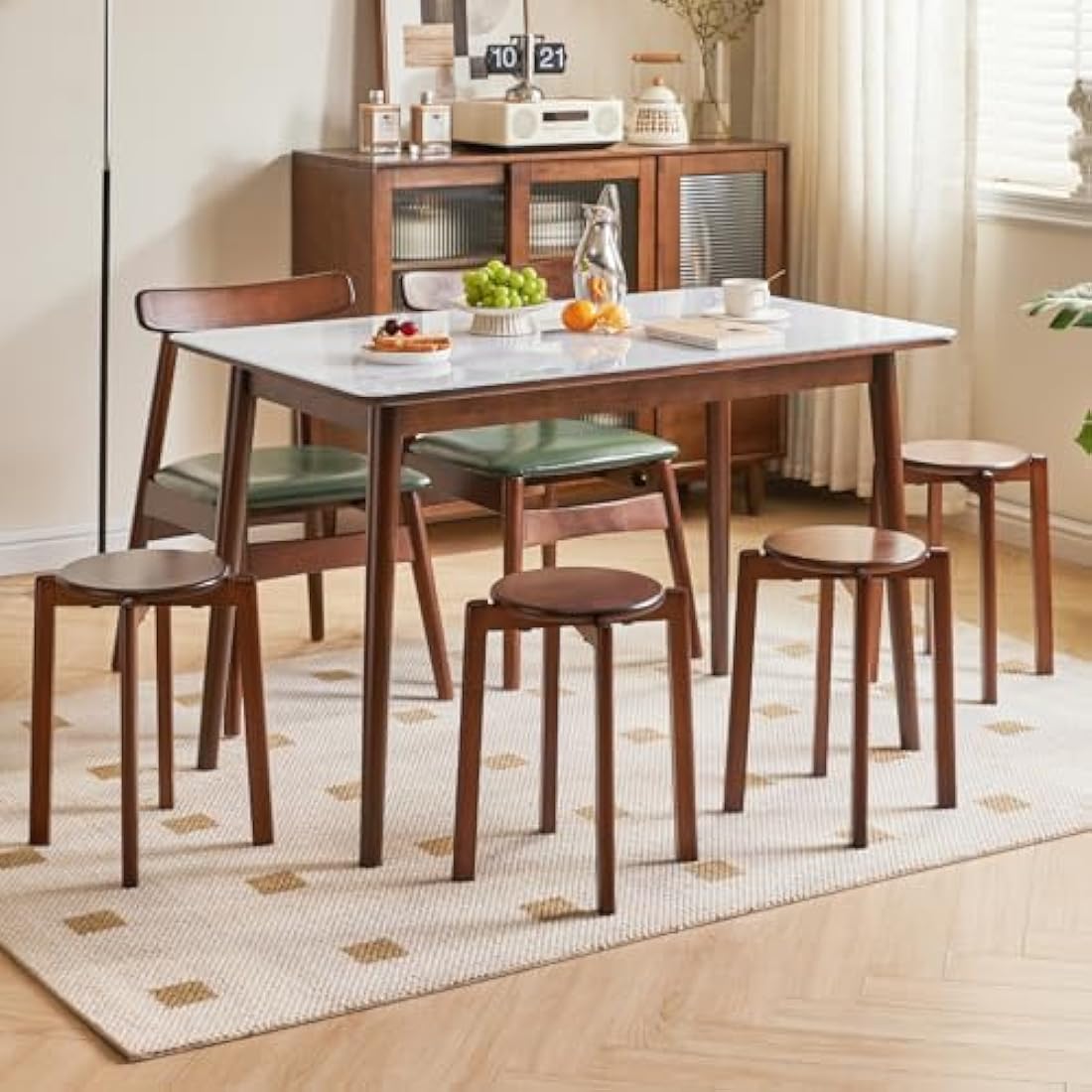 YMYNY 4pcs Solid Wood Round Stool, Shoes change Stool, Dressing Stool, Small stool, Stackable Stools for Living Room, Dining Room, Kitchen, Classroom, 27×27×45CM Brown HBD026H-4