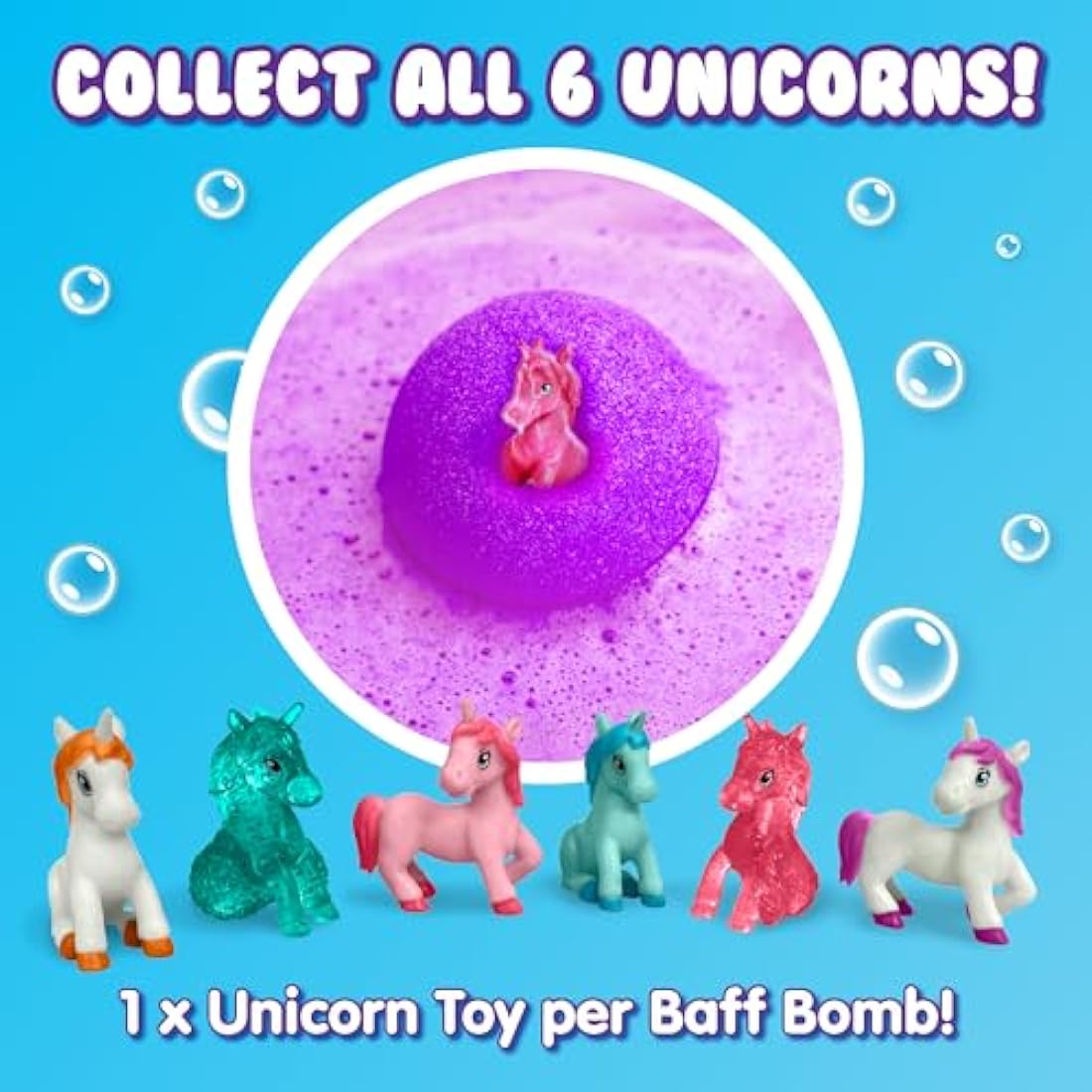 Zimpli Kids - Large Unicorn Surprise Bath Bomb, 6 Surprise Unicorn Toys to Collect in Total, One Per Bath Bomb, Children's Collectable Bath Toy, Stocking Filler Toy, Xmas Present for Boys & Girls