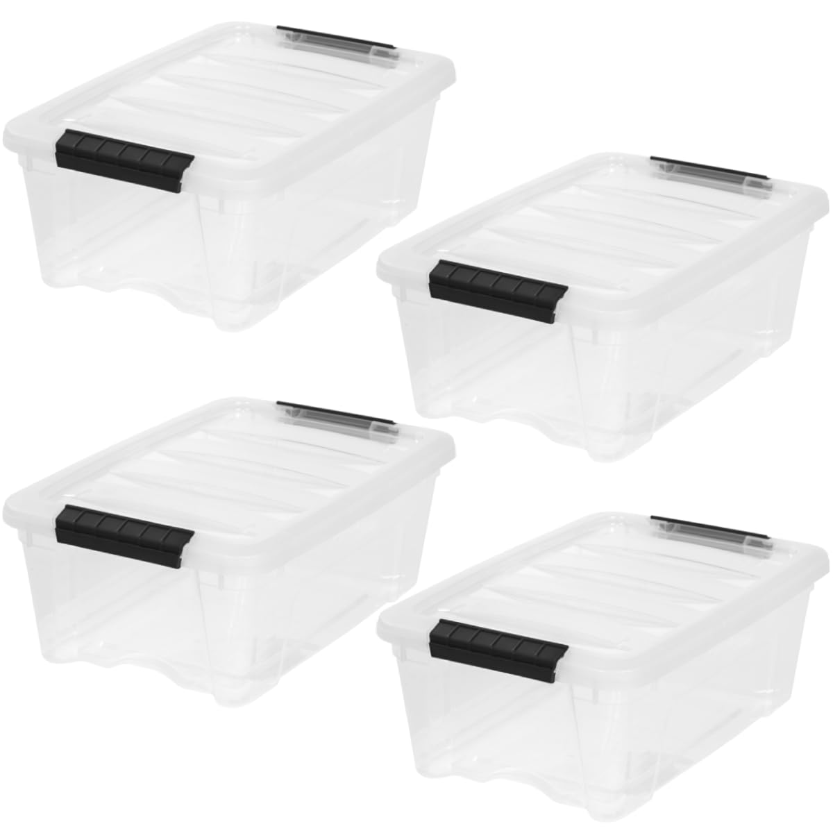 IRIS USA 4-Pack Storage Bins with Lids, 13 Quart, Made in USA Stackable See-Through Organizing Solution Latches Durable Nestable Containers Secure