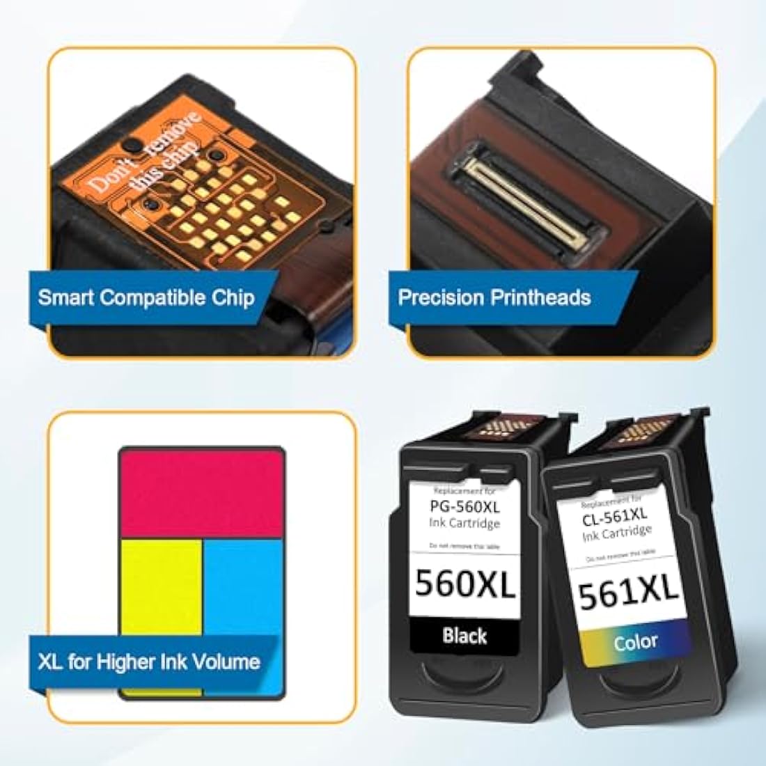 CARTRIGO 560 561 Ink Cartridges XL Compatible with Canon 560 561 Ink Cartridges, High Yield PG-560 Black & CL-561 Color, Compatible with Canon Pixma TS5350 TS5351 TS5352 TS5353 TS7450 TS7451 (2-Pack)