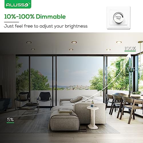 ALUSSO LED Recessed Ceiling Lights, 7W 480LM LED Downlights Dimmable, 30MM Ultra Slim Round Black Spotlights, Warm White/Neutral White/Cool White Adjustable, IP44 Waterproof for Bathroom, 6 Pack