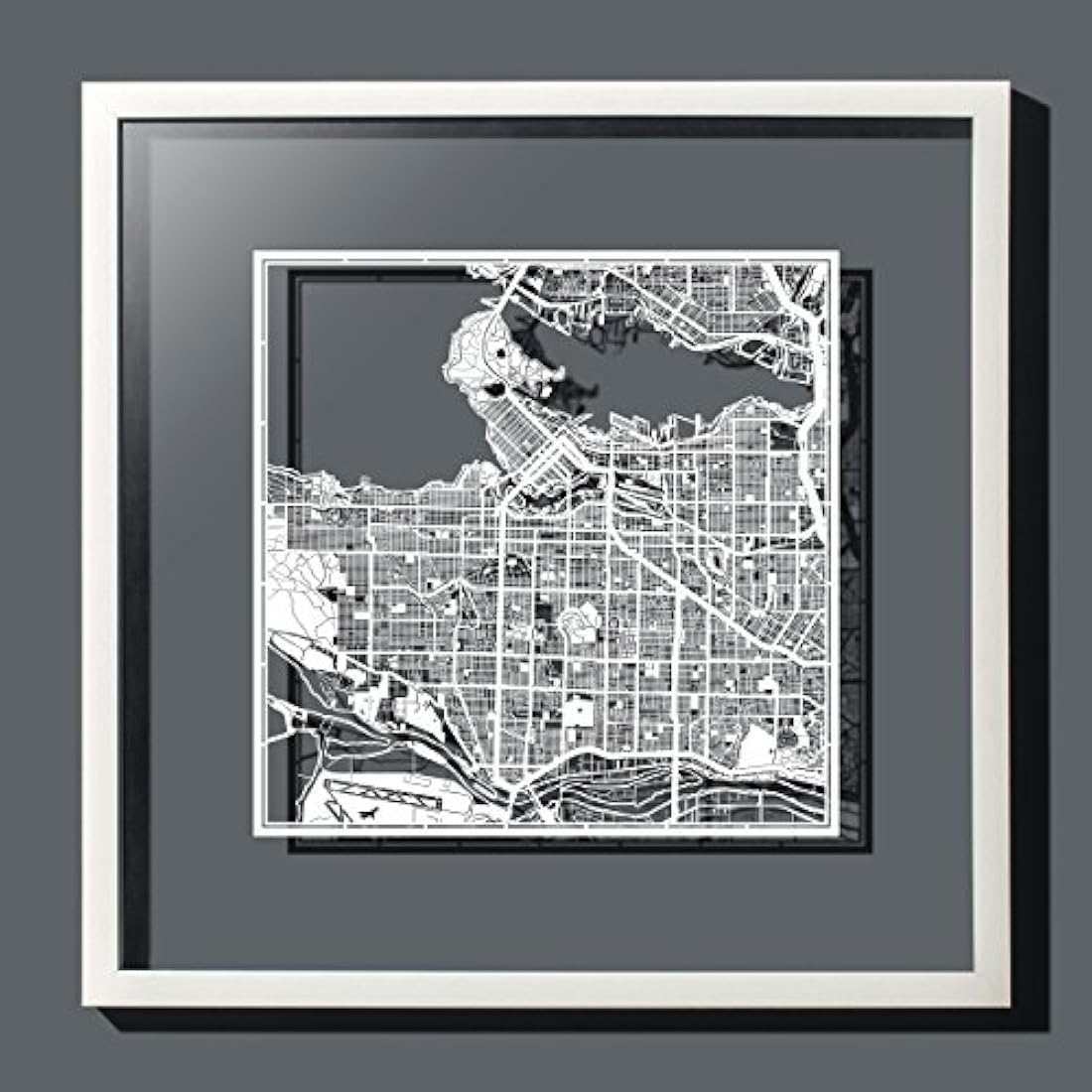 Vancouver Paper Cut Map White 30x30 cm Paper Art