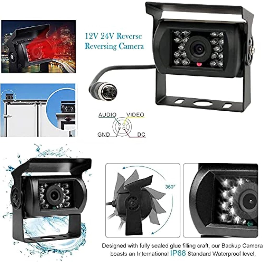 BEYI 1080P Car Reversing Camera Kit - 7" LCD HD Screen IP68 Waterproof Wired Reverse Camera, 12V-24V parking Sensor kit Night Vision Backup Camera with 15M Cable for Vans RV Bus Truck Trailer Campers