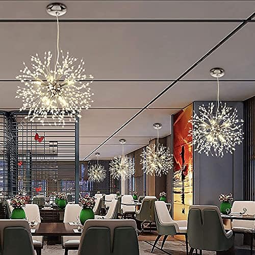 PIAOPIAO Modern Firework Chandeliers Dandelion Pendant Light, 8 Lights G9 Lamps Alloy Fixtures - with Bulb and 32 Strings Crystal, for Living Room, Bedroom, Dining, Foyer, Shop (Cold Light, Silver)