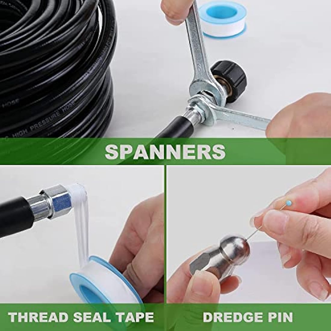 YUET 10M Pressure Washer Drain Pipe Cleaning Hose Cleaner Kit Wth Adapter, Flexible Tube Unblocker Sewer Jetter, Jet Nozzle Rotating for Karcher High Washers Replacement, Kärcher K2-K7 Series & LAVOR