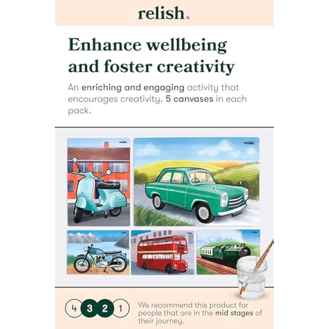 Relish - Dementia Aquapaints Activities - Pack of 5 Reusable Water Painting Toys, Classic Vehicles, Alzheimer’s Products & Gifts for Elderly/Seniors