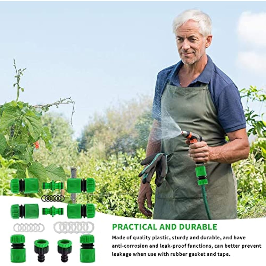 10Pcs Garden Hose Tap Connector Hose Pipe Fittings Kit for Outdoor tap&Join Hoses Pipe Tube(2 Double Male Snap Connectors,6 End Quick Connectors,2 Tap Connector 1/2 &3/4 Inch Size 2-in-1)