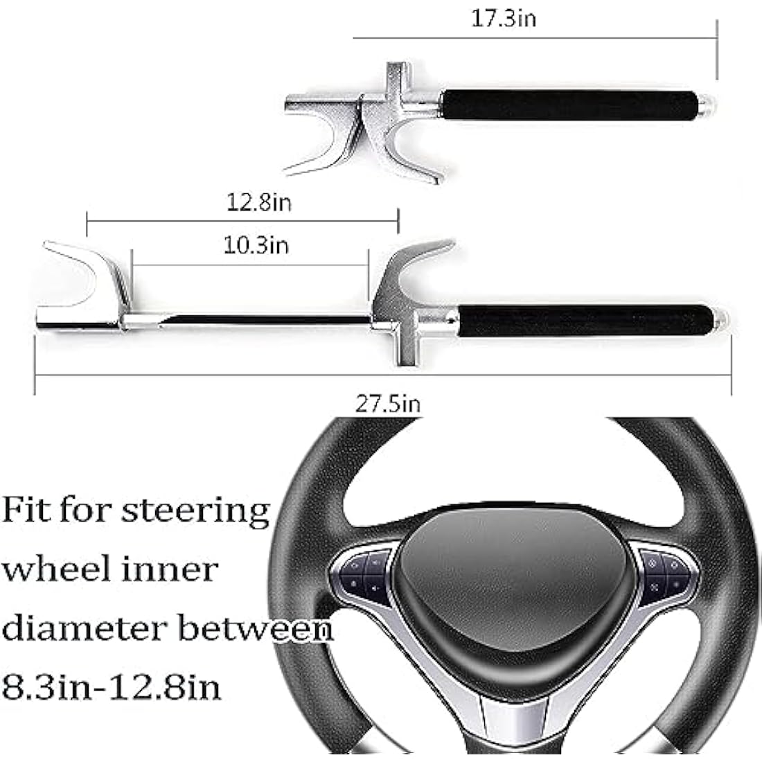 Car Steering Wheel Lock, The Anti Theft Device for Cars, Universal Car Steering Wheel Lock, Adjustable Vehicle Anti-Theft Lock with 3 Keys and Safety Hammer Function