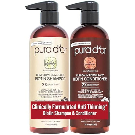 PURA D'OR Professional Grade Hair Thinning Therapy Shampoo & Conditioner Regimen Clinically Tested Super Concentrated for Maximum Results, Sulfate Free Natural & Organic Ingredients, Men & Women