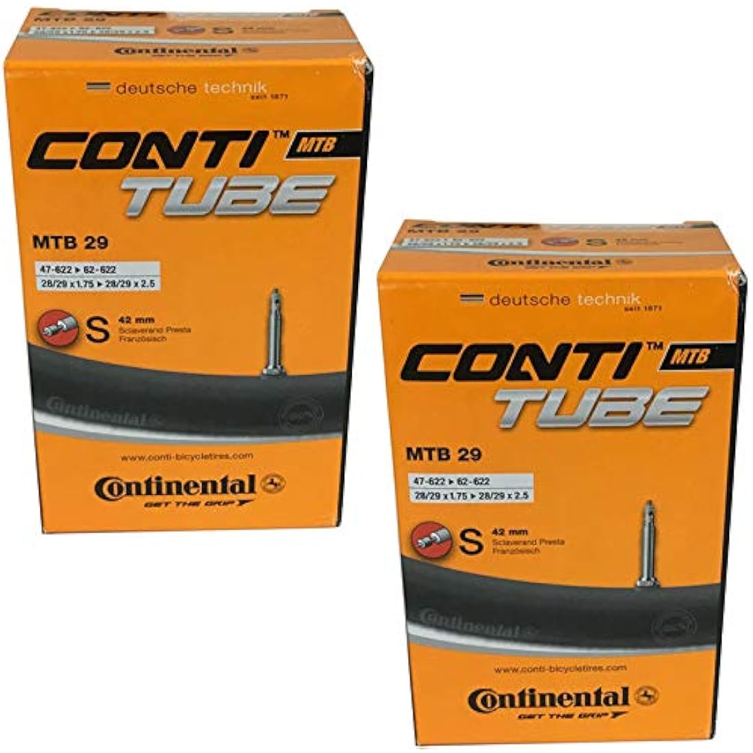 Continental 29" x 1.75-2.5 Mountain Bike Inner Tubes with 42mm Presta Valve (Pair), Black