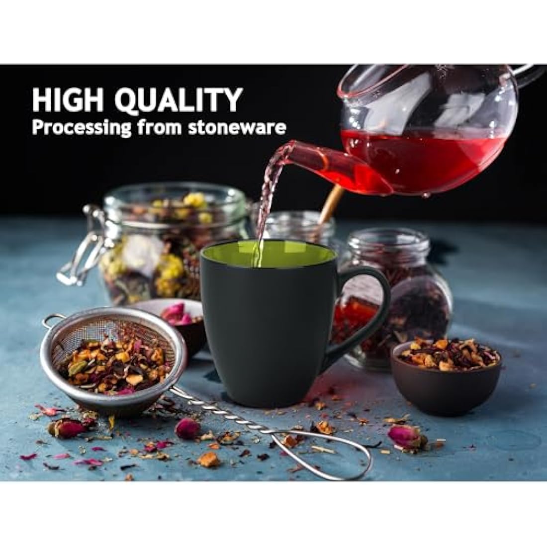 MIAMIO - 6 x 350 ml Stoneware Coffee Mug/Cup Set - Le Papillon Collection (Mixed)