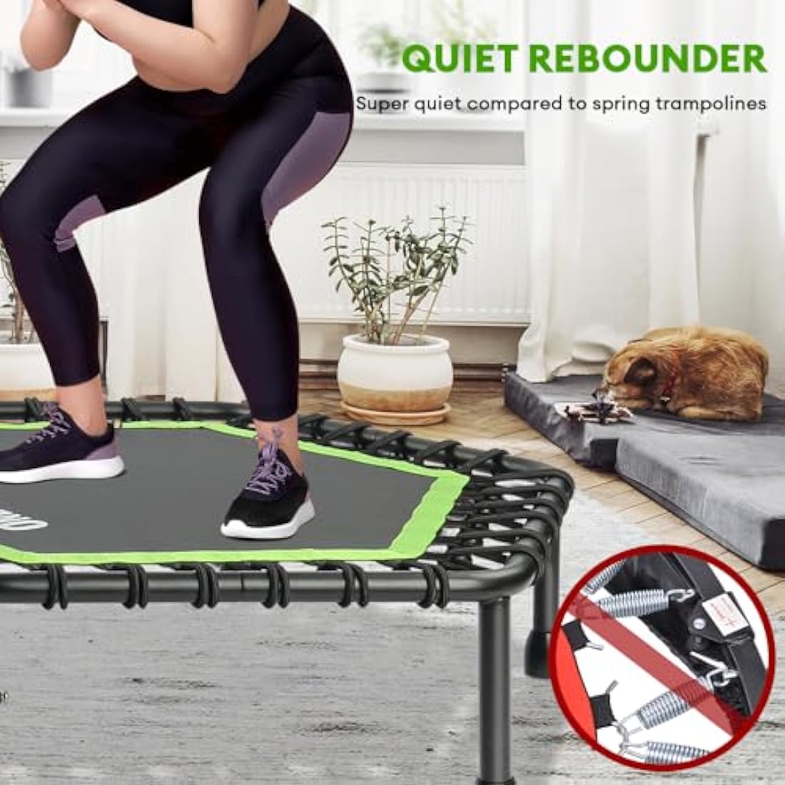 ONETWOFIT 42“/45" Rebounder Trampoline for Adults with Handle Bar, Silent Mini Trampoline Indoor Exercise Fitness Trampoline Bungee Rebounder Outdoor