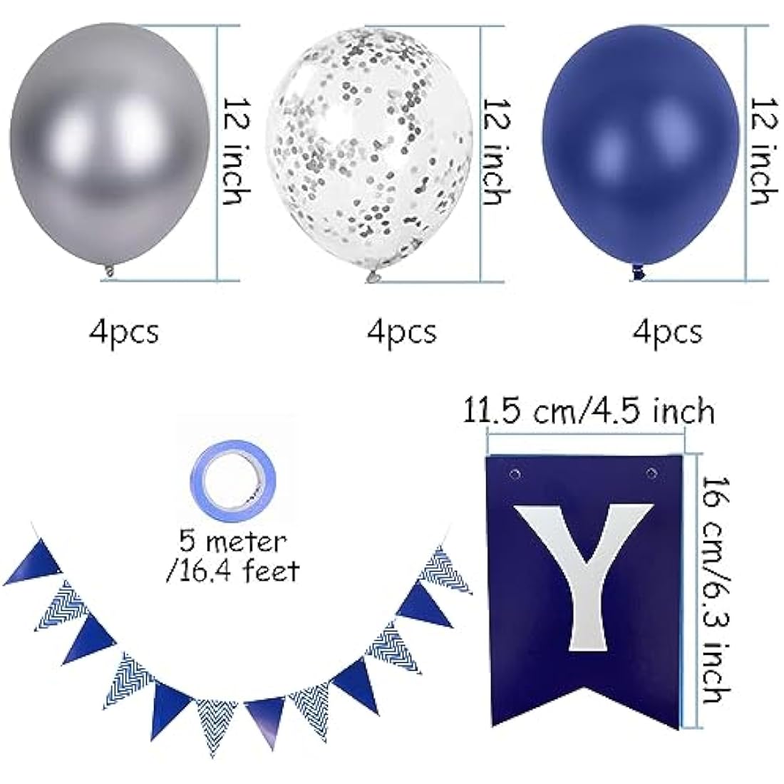 Navy Blue Happy Birthday Bunting Banners & Balloons - Perfect for Birthday Party Decorations