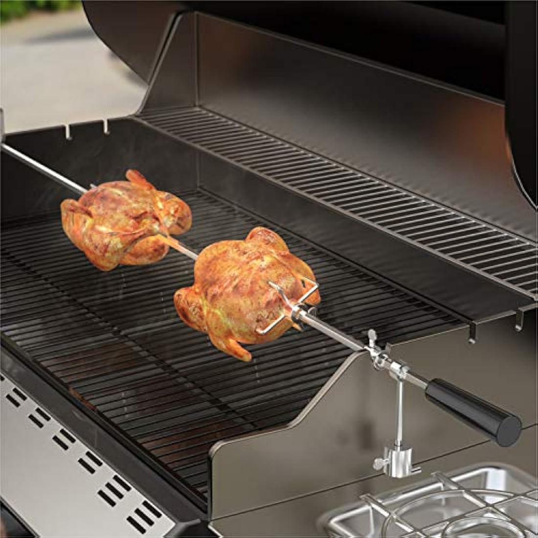 onlyfire BRK-6031 Universal BBQ Rotisserie Kit Chromed Roast Spit Set for Most Gas Barbecue Grills, with Stainless Steel Electric Motor (90cm long)