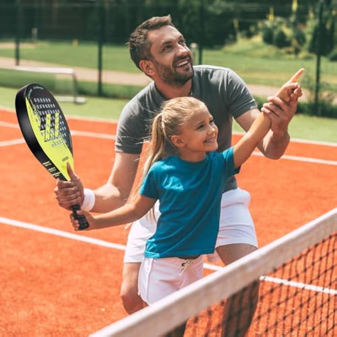 BOOSTEADY Padel Racket with Tennis Balls Adult Padel Racquet Made of Carbon Fibre Optic for Teenagers Beginners Advanced