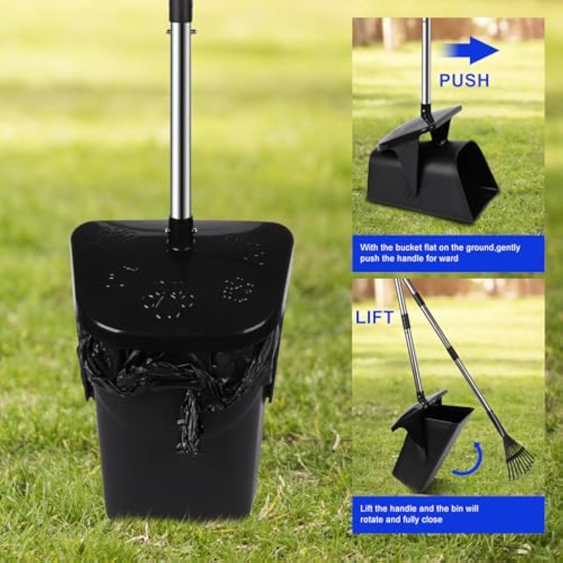 YGNNXRN Dog Poop Scooper with 20 Bag Attachment Long Handle Swivel Bin, Rake & Spade Heavy Duty Easy to Clean Pooper Scooper for Large Medium Dogs Pet Waste Removal Solution for Yard, Grass, Gravel